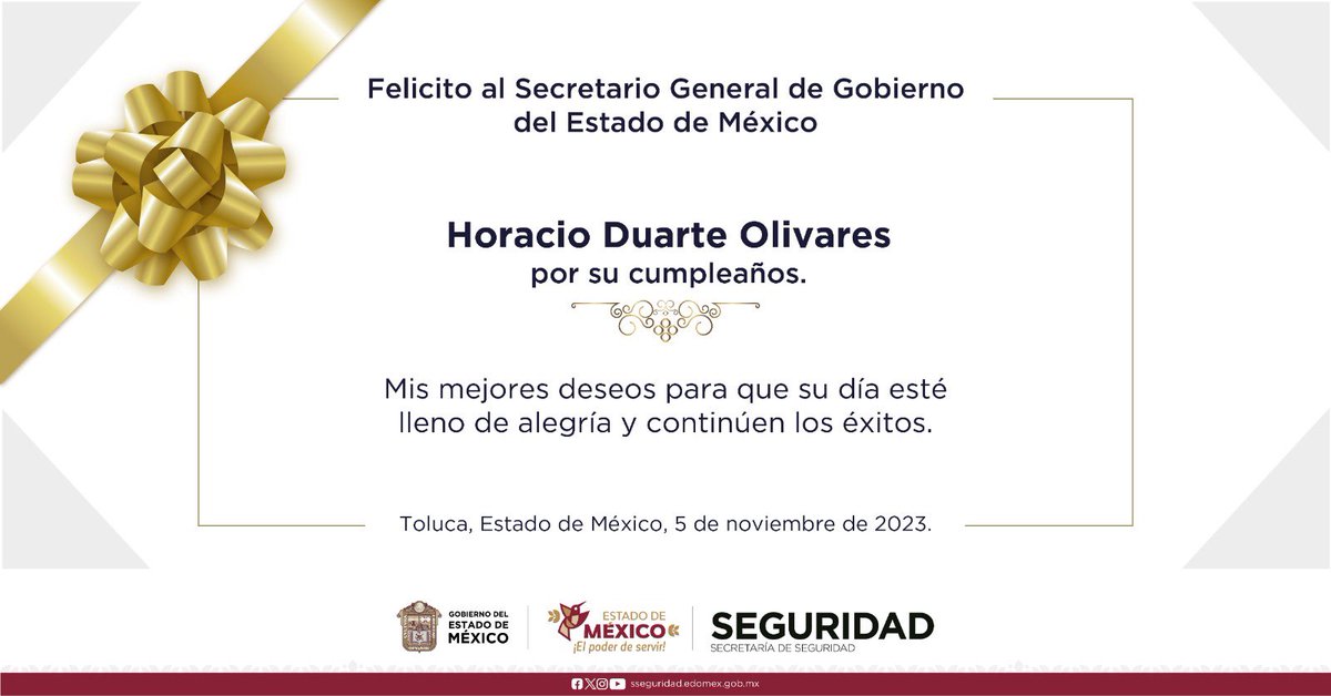 En esta ocasión especial, me complace expresar mis más sinceras felicitaciones por su cumpleaños al Secretario General de Gobierno del Estado de México, <a href="/horacioduarteo/">Horacio Duarte Olivares</a> su dedicación y liderazgo han sido ejemplares, contribuyendo al bienestar de nuestra comunidad.

Este día