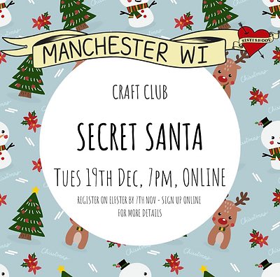 Remember to sign up for Secret Santa! Register on our website by 7th Nov to get the link to Elfster. Sign up at Elfster to register for the gift exchange, we'll then open gifts online together on Tues 19th Dec.