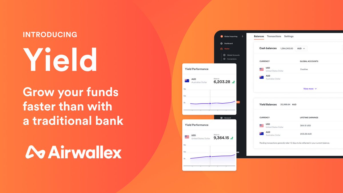 Earn more from your business’ funds with 'Yield', launching today 🚀 Qualified Australian businesses can now double the returns offered by big banks on AUD & USD, without lock up periods. More: bit.ly/40oQCJZ