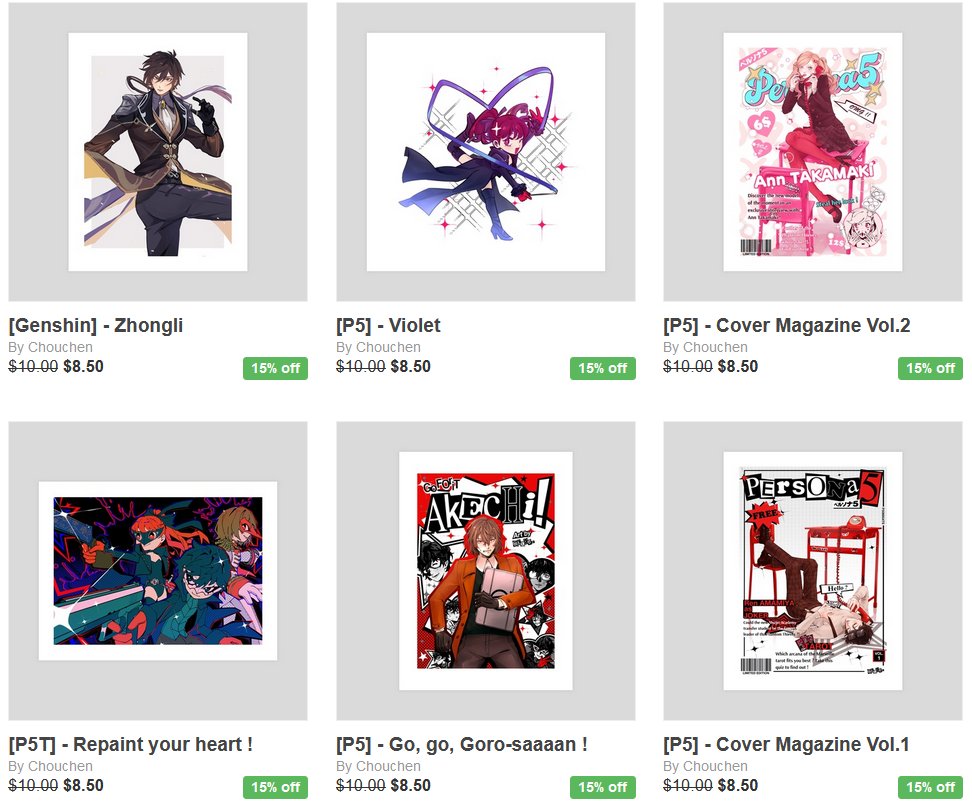 i now have an INPRNT shop where you can buy my art has prints ^_^ there's only 5 p5 prints right now but i'm working on more ! thank you for your support <3 link : inprnt.com/gallery/chouch…