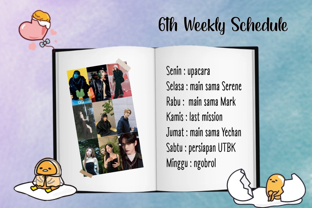 ofGudetama's tweet photo. ㅤ
ㅤㅤㅤㅤㅤㅤㅤㅤ6th Weekly Schedule
ㅤ https://t.co/A2eoARHlUH