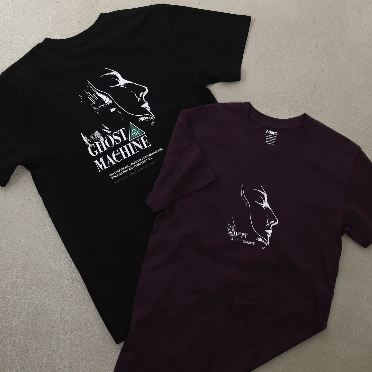 Adapt's tweet image. “Shame on the soul, to falter on the road of the life while the body still perseveres”

Ghost in the Machine :: A1 tees now available @ adaptclothing.com