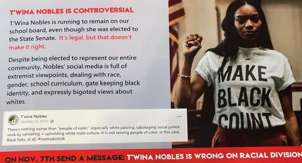 This attack on Senator T’wina Nobles from <a href="/WAGOP/">Washington State GOP</a> is disgusting. 

They darkened her skin tone in this picture. Their blatant anti-Blackness is showing.

Unfortunate but not surprising, since their party chair used racial slurs in the book he wrote.