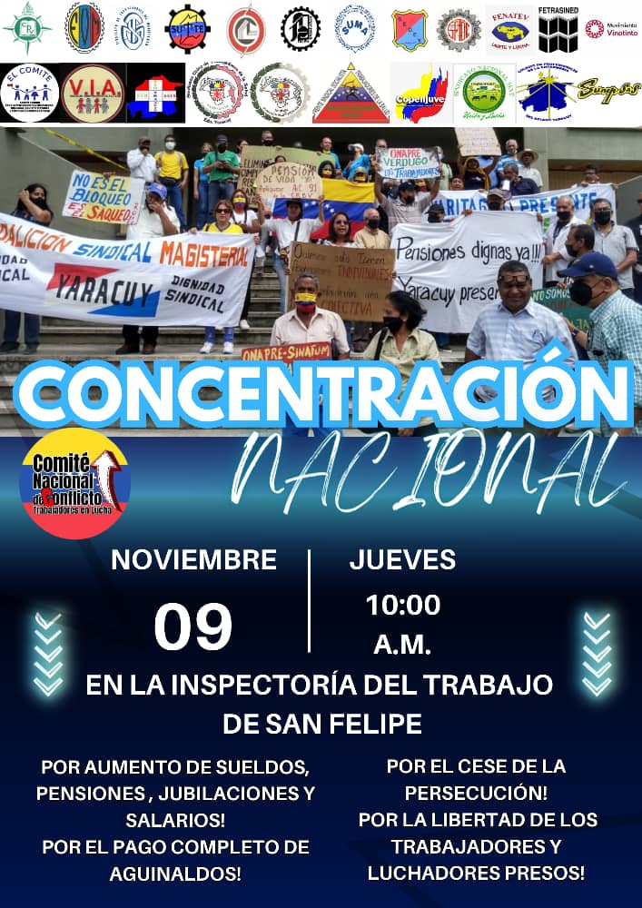 #Yaracuy se concentra este #Jueves9 en la Inspectoría de San Felipe por AUMENTO YA y el cese a la persecución de la dirigencia sincial
