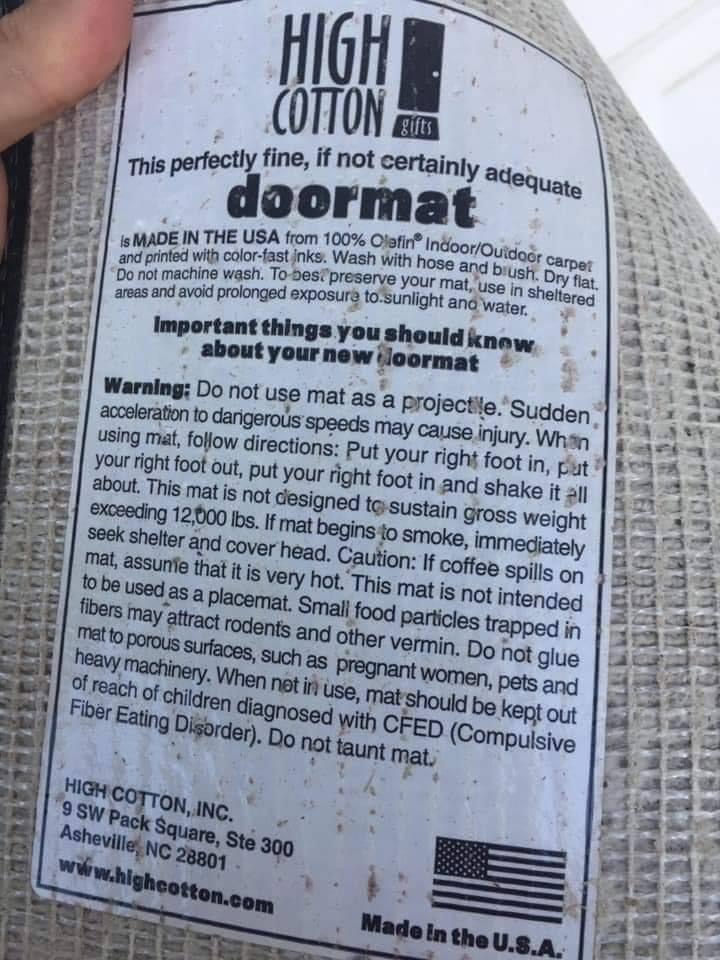 This is some damn fine copywriting. On the back of a doormat of all places. Click on the pic to get a better look.