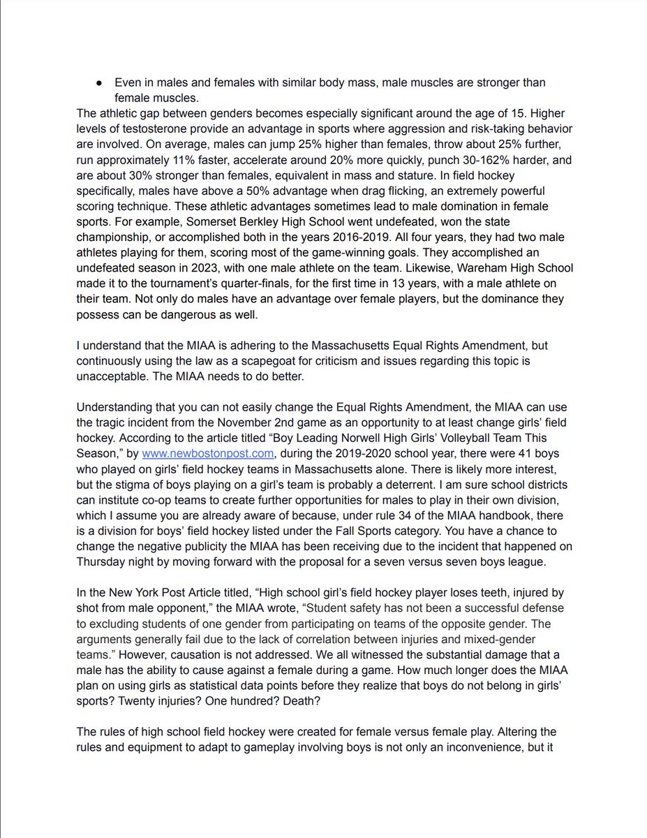 KelseyBain13's tweet photo. This is a letter I sent to the MIAA in response to the recent Swampscott vs. Dighton-Rehoboth field hockey incident.
@FoxNews 
@Riley_Gaines_ 
@MIAA033 
@MAGovArchive 
@grossmanhannah 
@Nicoletta0602
@DRHighSchool https://t.co/WuvjxY5Vnq