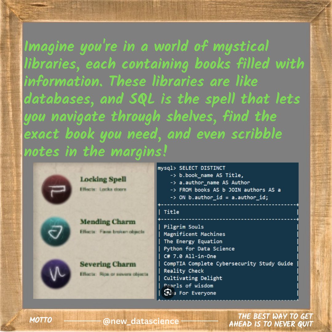 newdatadiary's tweet image. Follow @new_datascience for everyday learning! #SQL #Dataanalytics #Datascience #database #python #math #machinelearning