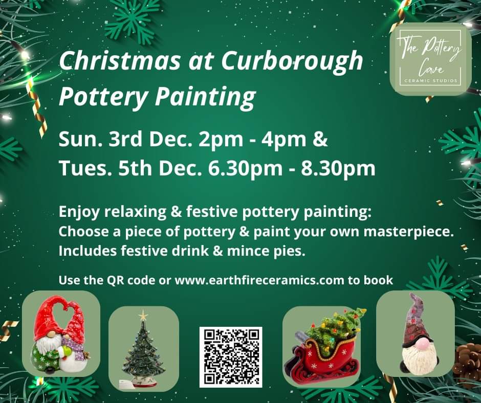 thepotterycave's tweet photo. Our #Christmas at #Curborough #Pottery Painting experiences are already getting booked up fast. Scan the QR code to reserve a space. #Potteryclass #paintapot #ceramics #Lichfield #Staffordshire https://t.co/rwxfwTMU3t https://t.co/p17B2pUx6y
