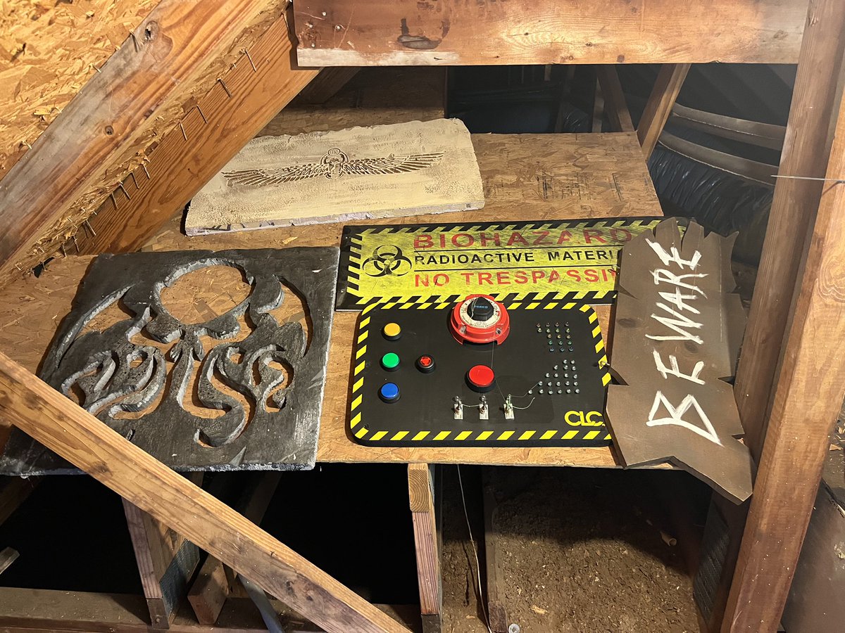 AliBeemerPR's tweet photo. 1/ Well… spooky season is over. Each year, Chris and I save one memory from our Halloween display. Here’s what we got, starting in 2017:
Year 1 &amp; 3: “Beware” sign from our cornfield and barn
Year 2: Biohazard sign from our Radioactive camp https://t.co/z3NxbIjjnk