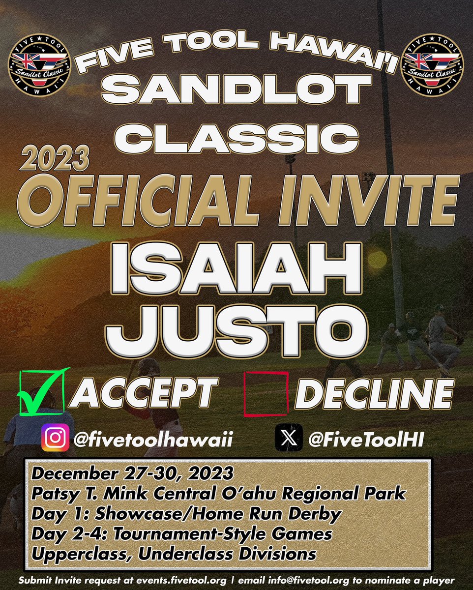 Isaiah Justo (@justoisaiah) on Twitter photo Thank you <a href="/FiveToolHI/">Five Tool Hawaii</a> & <a href="/ClassicHawaii/">Hawaii Sandlot Classic</a> for giving me this opportunity to showcase myself Thank you <a href="/FiveToolHI/">Five Tool Hawaii</a> & <a href="/ClassicHawaii/">Hawaii Sandlot Classic</a> for giving me this opportunity to showcase myself