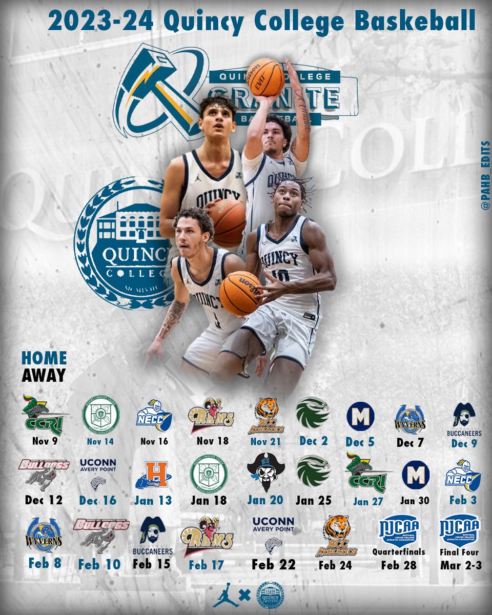 Official schedule for <a href="/QCMBB/">Quincy College Basketball</a>.  

Check the link for the official times and venues. 

quincycollege.edu/mensbasketball…