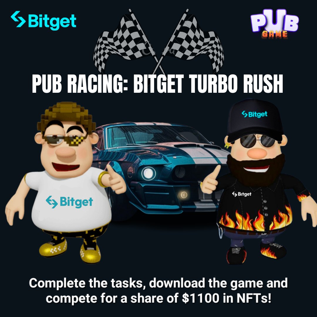 bitget_pt's tweet photo. 🏁PubRacing: BitgetTurboRush🏁
Complete the tasks, compete for a share of $1100 in NFTs!
Task:
1. Follow @IoPubgame , @Bitget_pt
2. Enter https://t.co/jr4wqpXtMk and https://t.co/2S2j1ZPunE
3. RT, ❤️ tag 3 friends with #PubRacing #BitgetTurboRush
Go!
https://t.co/7B0QehA8wZ https://t.co/o50bCvyJ1u