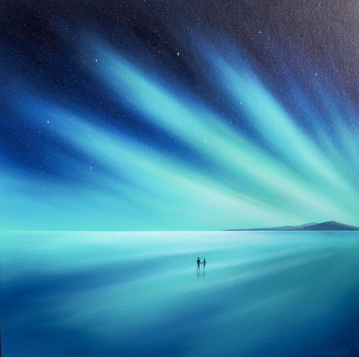 ‘Walking beneath the northern lights’, my latest original oil painting on show. #northernlights #Scotland #iceland #ukart