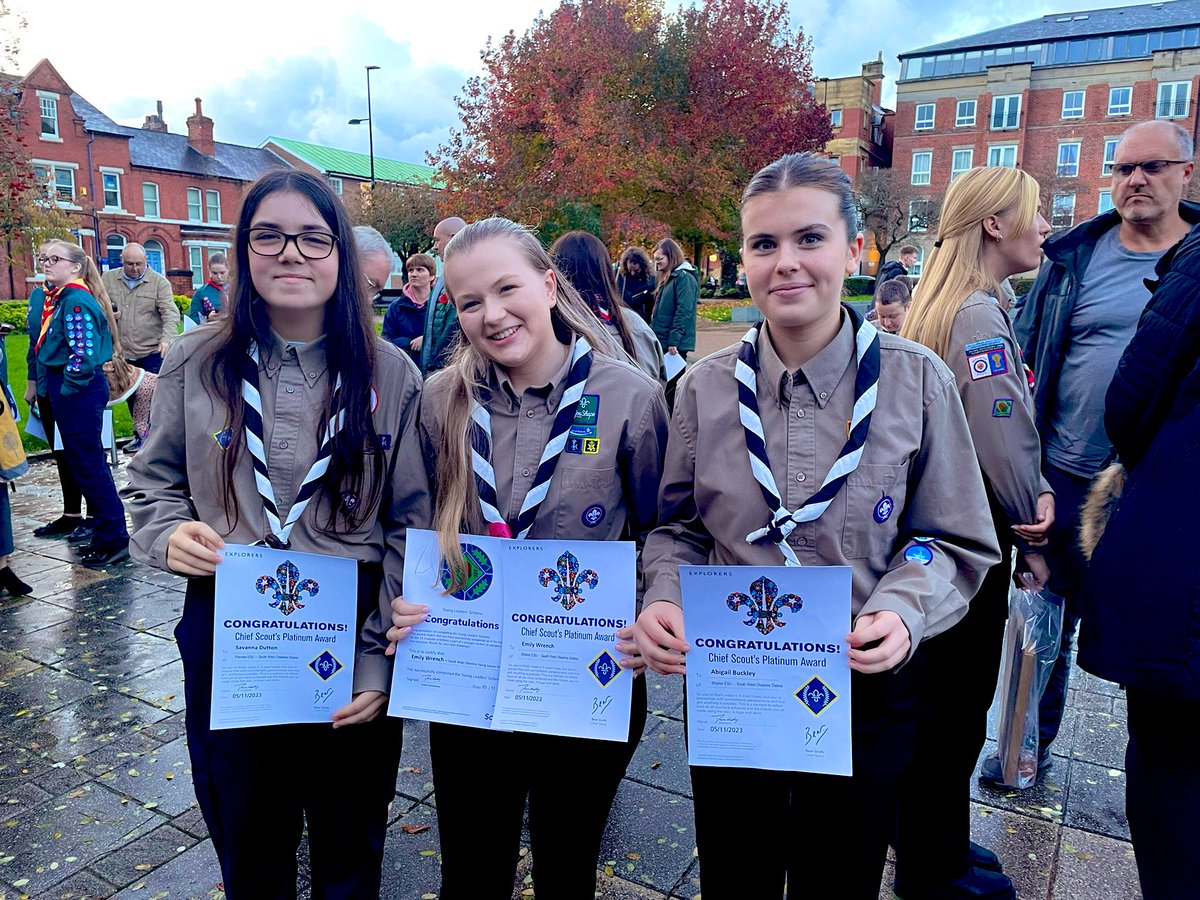Congratulations to the 13 past and present members of our Unit who collected awards today recognising their achievements during the last year. Here are 3 of them! Thanks to <a href="/CheshireScouts/">Cheshire Scouts</a> for an inspiring afternoon. #celebratingsuccess