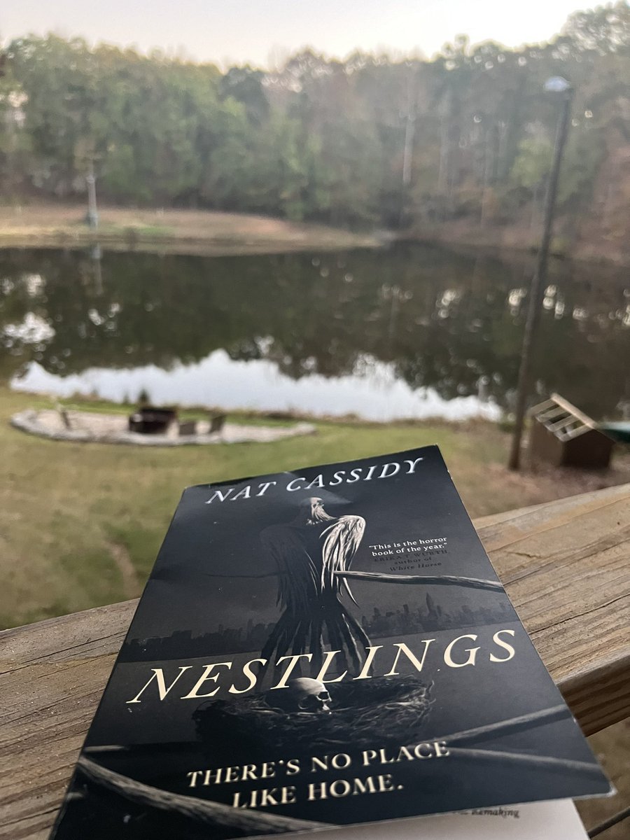 I’m finishing @natcassidy NESTLINGS while Tucker hunts and I’m totally not at all creeped out by the noises I can’t identify in the woods (I’m lying. I’m scared)