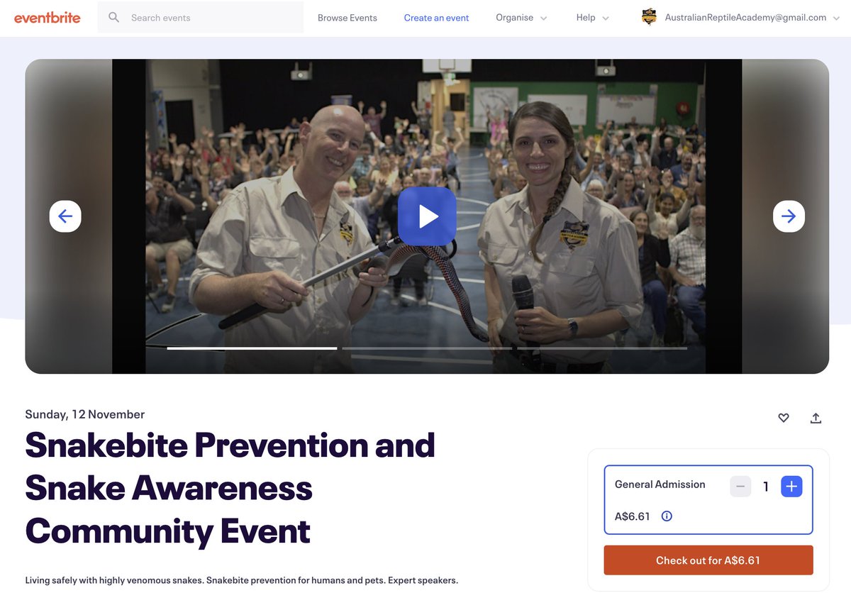 Snakebite Prevention Workshop! Run by the community &amp; Australian Reptile Academy, this Sunday in Samford Valley, as part of National Venomous Bites &amp; Stings Day this Thurs. (9Nov)! #OzReptileAcademy eventbrite.com.au/e/snakebite-pr…