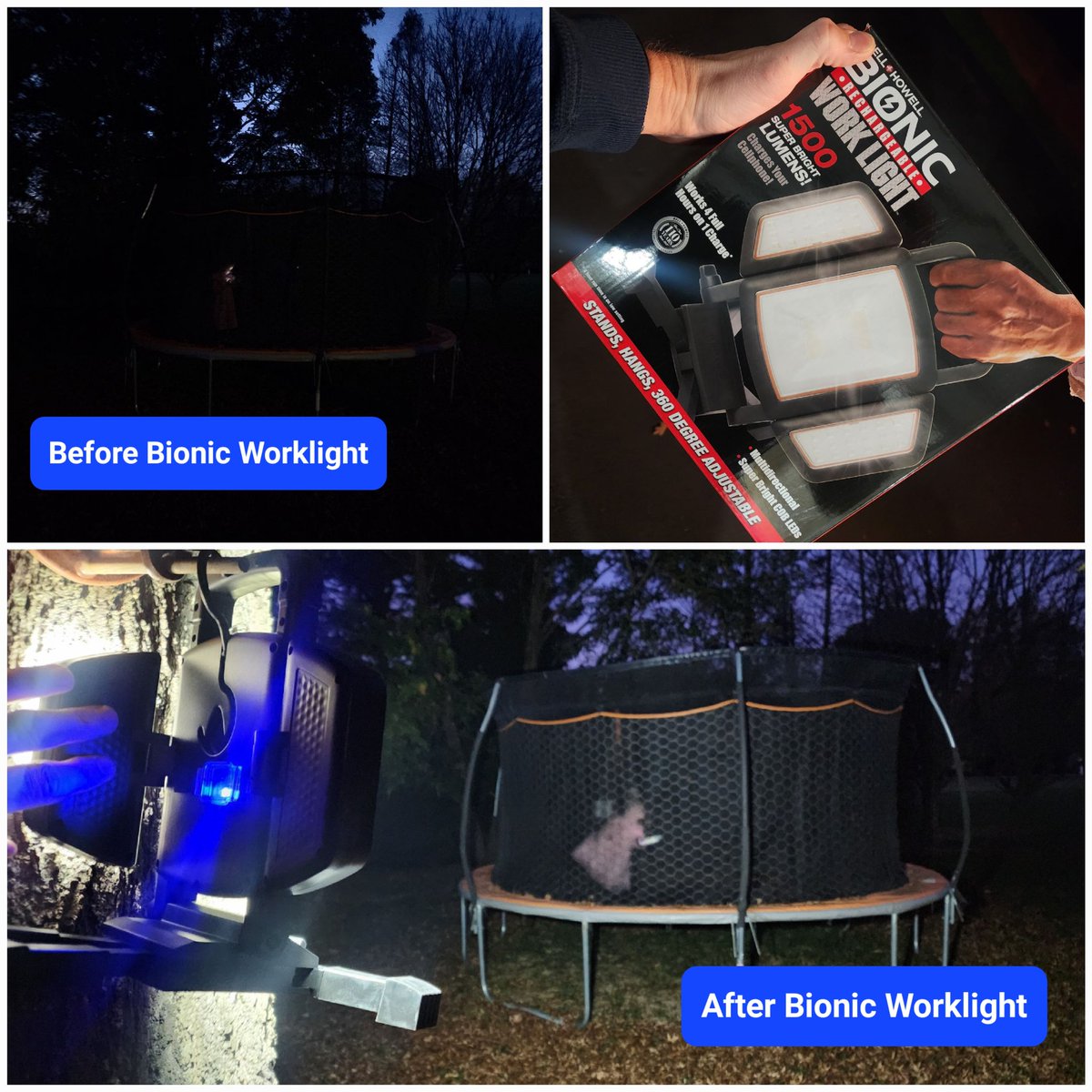FrankG_Lowes's tweet photo. Thanks to @Lowes and the #BellHowell Bionic Worklight the kids are able to enjoy the trampoline no matter how dark it gets. @BenitoKomadina @LauraGibsonR1 @BlueBoxR1 @Cornell42601577 https://t.co/xRFUOFz1xM