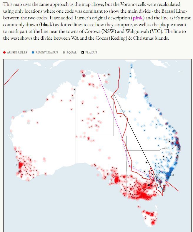 simongerman600's tweet photo. The Barassi Line. Australia is a deeply divided nation. The only line of social division that I find highly acceptable is one that splits Australia into two separate Aussie Rules AFL and Rugby League nations. Source: https://t.co/p6ev4nClLV https://t.co/P3h6vEHdBQ