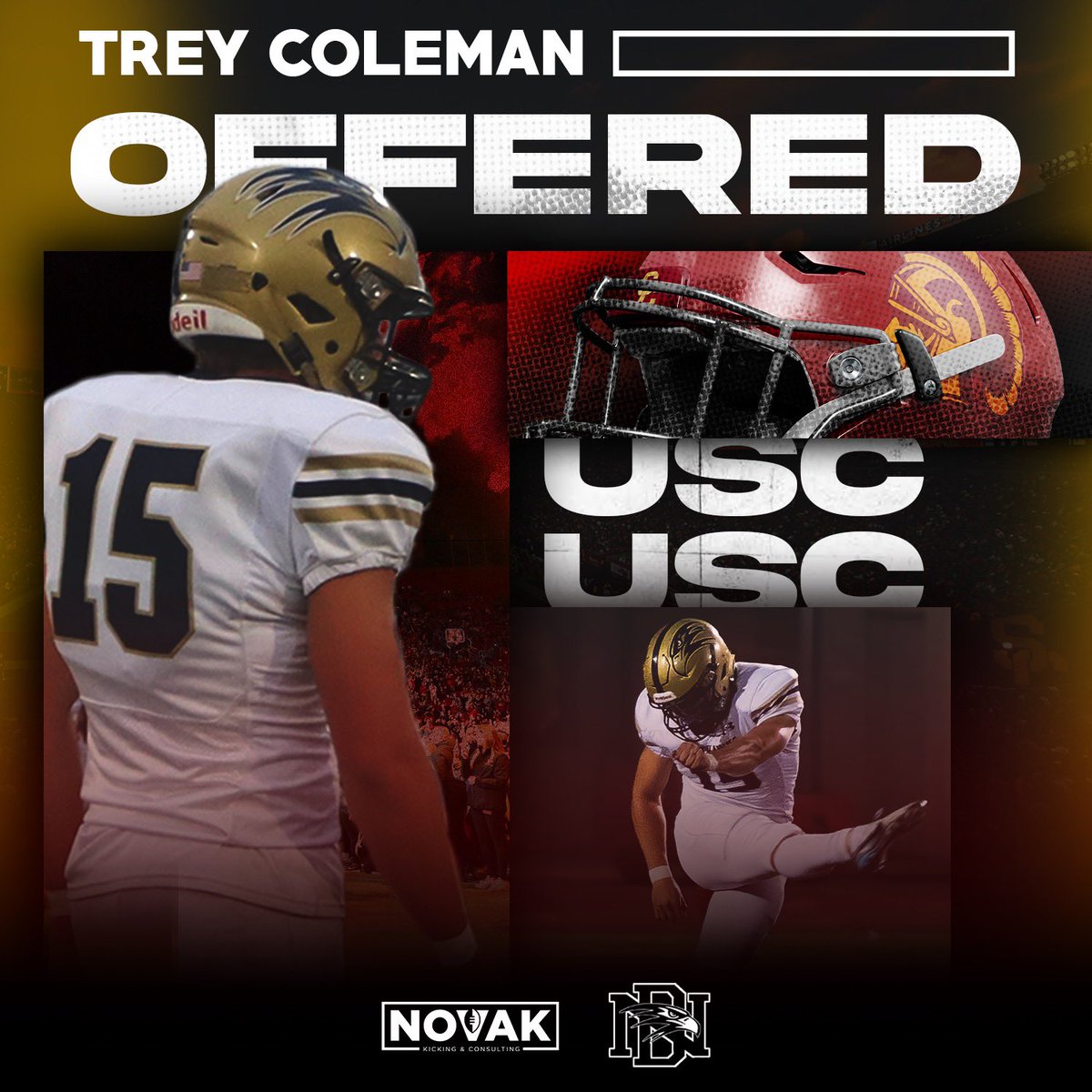 After a great conversation with Coach  Dougherty, I’m grateful and excited to receive an offer to kick and punt for USC <a href="/uscfb/">USC Football ✌️</a> #fighton <a href="/8nicknovak/">Nick Novak</a> <a href="/NickBarnett/">NickBarnett</a> <a href="/codysmith619/">Cody Smith</a> <a href="/dnfootball/">Del Norte Football</a>