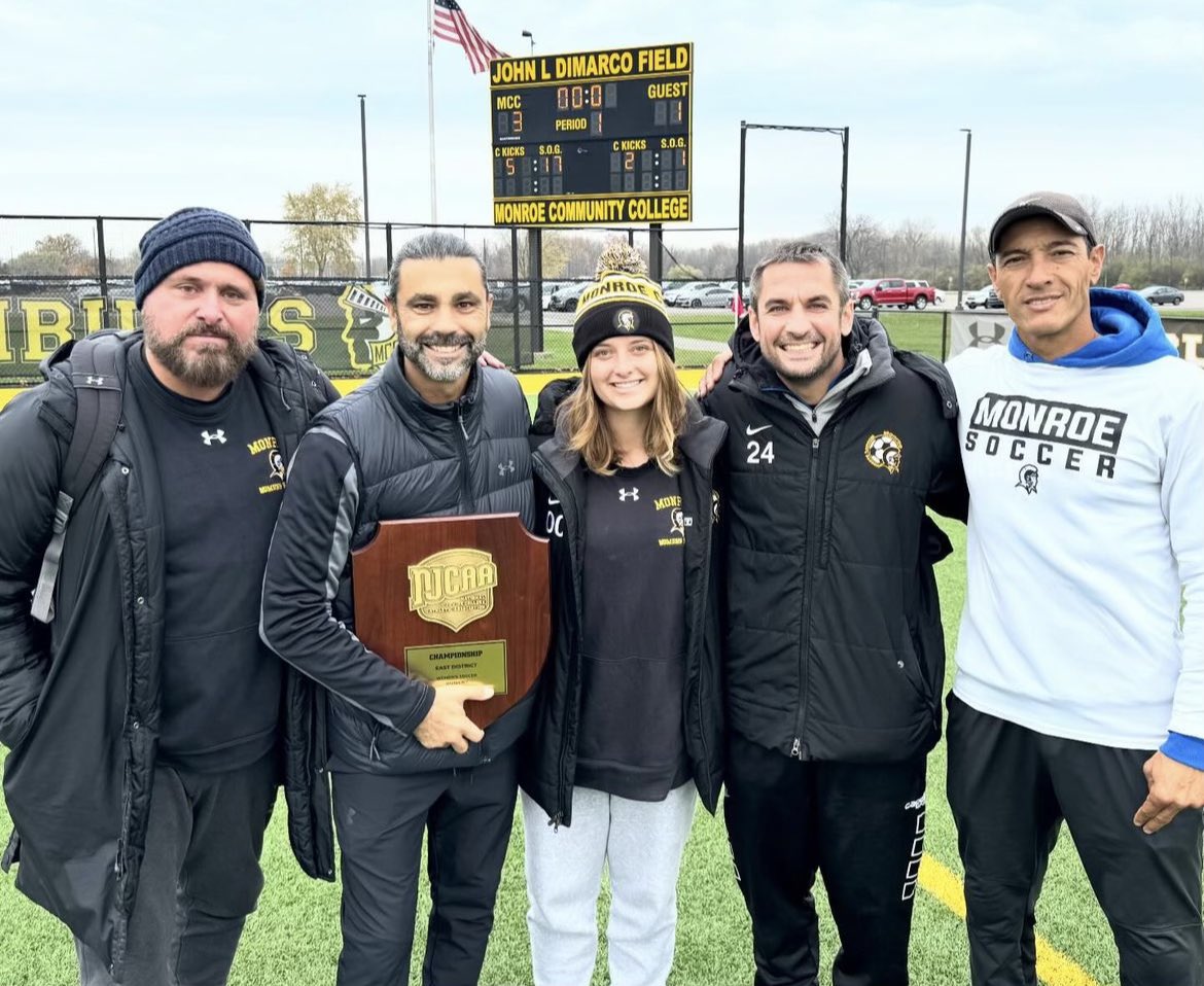 RRennoldson's tweet photo. Congrats to @MCCTribunes women’s soccer team for winning the NJCAA Div 1 regional championship. The team moves on to the national tournament next week. Izzy’s first year coaching college soccer, she gets to bring home some hardware 💛🖤 https://t.co/iTHfGFyJzP