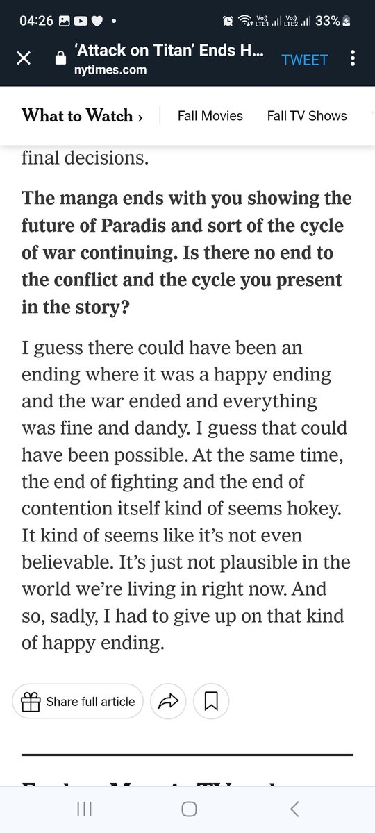 Isayama did a short interview with the New York Times &amp; it's so good! 

Isayama talking about how Eren's situation is actually Isayama's own story with the manga.

#AttackonTitanFinalSeason 
#AttackOnTitan