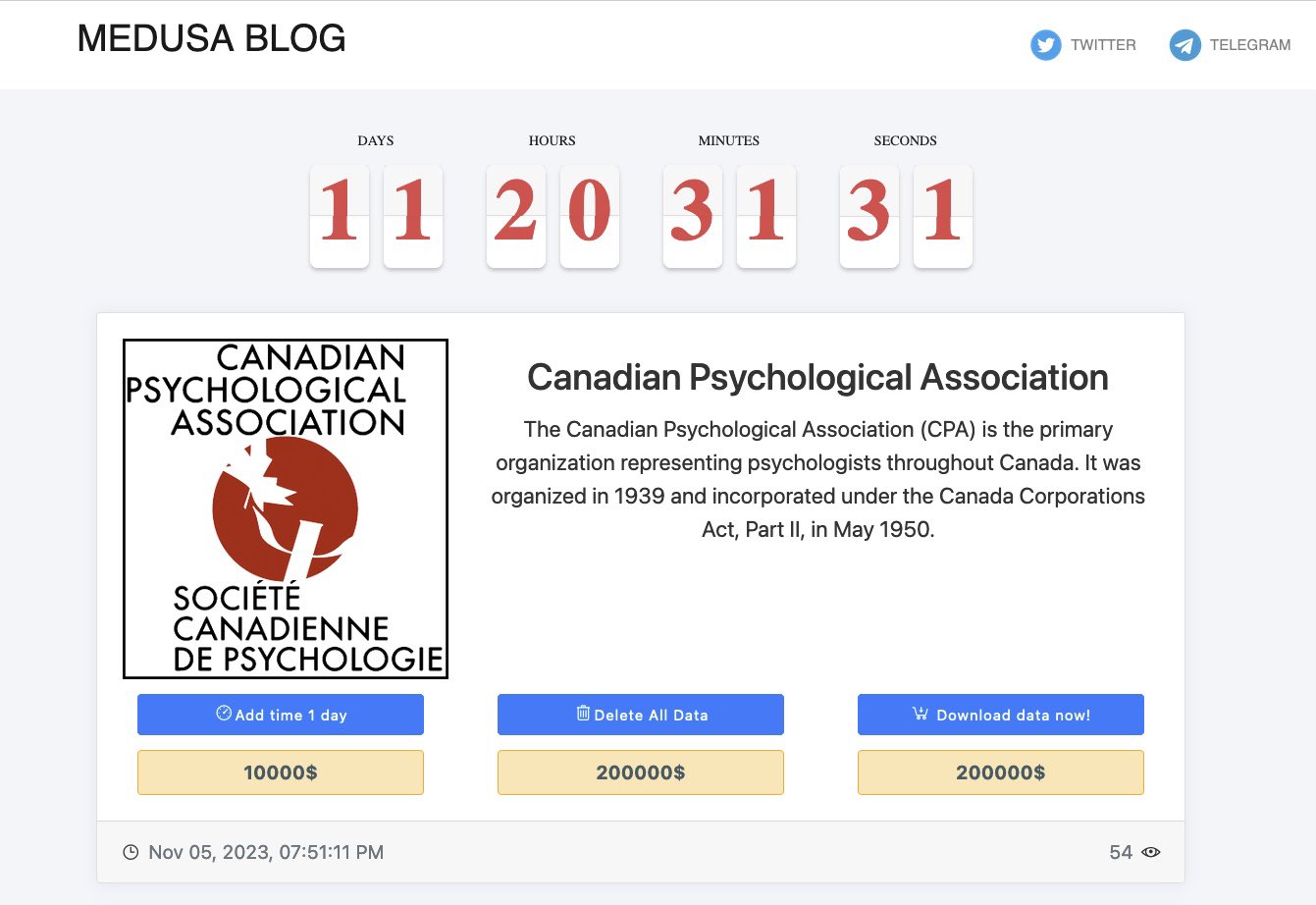 Medusa Claims Canadian Psychological Association Cyberattack