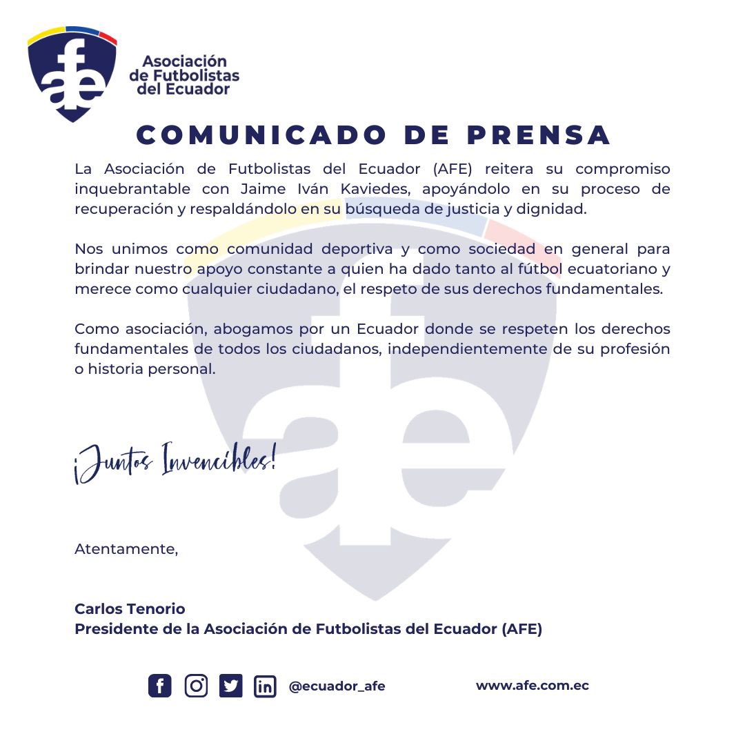 No vamos a permitir jamás, q se repitan casos como este, en q se abusa totalmente d un ser humano indefenso y vulnerable por su estado. El gremio y todos los futbolistas del Ecuador 🇪🇨 d ayer y d hoy estamos firmes para llegar hasta las últimas consecuencias. ¡juntos invencibles!