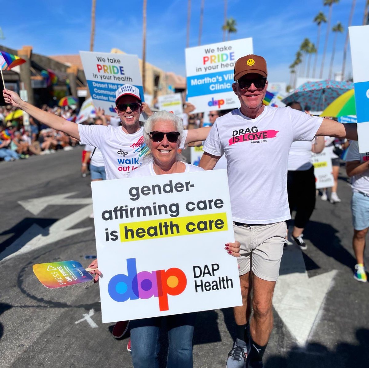 So proud to walk with @DAPHealth as a Board Member and client in the #PalmSprings Pride parade! Our community is beautiful and strong, and we want to make sure that everyone has health equity and quality healthcare! 🏳️‍🌈🏳️‍⚧️