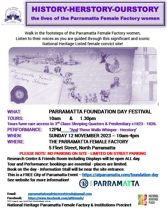 FOUNDATION DAY SUNDAY 12 NOVEMBER 2023
Foundation Day at the Parramatta Female Factory. atparramatta.com/foundation-day
#FoundationDay #pfff #parramatta #sydney #NSW #Australia #ancestry #genealogy #heritage #tourism #walkingtours #stateheritage #nationalheritage #worldheritage