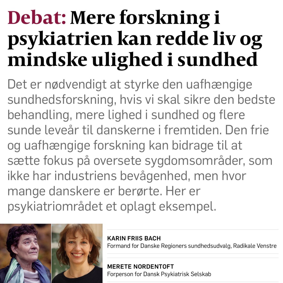 Læs også dette debatindlæg i @Sundhedsmonitor om hvad forskning i psykiatrien kan gøre. Der er heldigvis meget stor forskningsiver i psykiatrien og giver håb for psykiatriens udvikling i fremtiden! sundhedsmonitor.dk/debat/art95980…