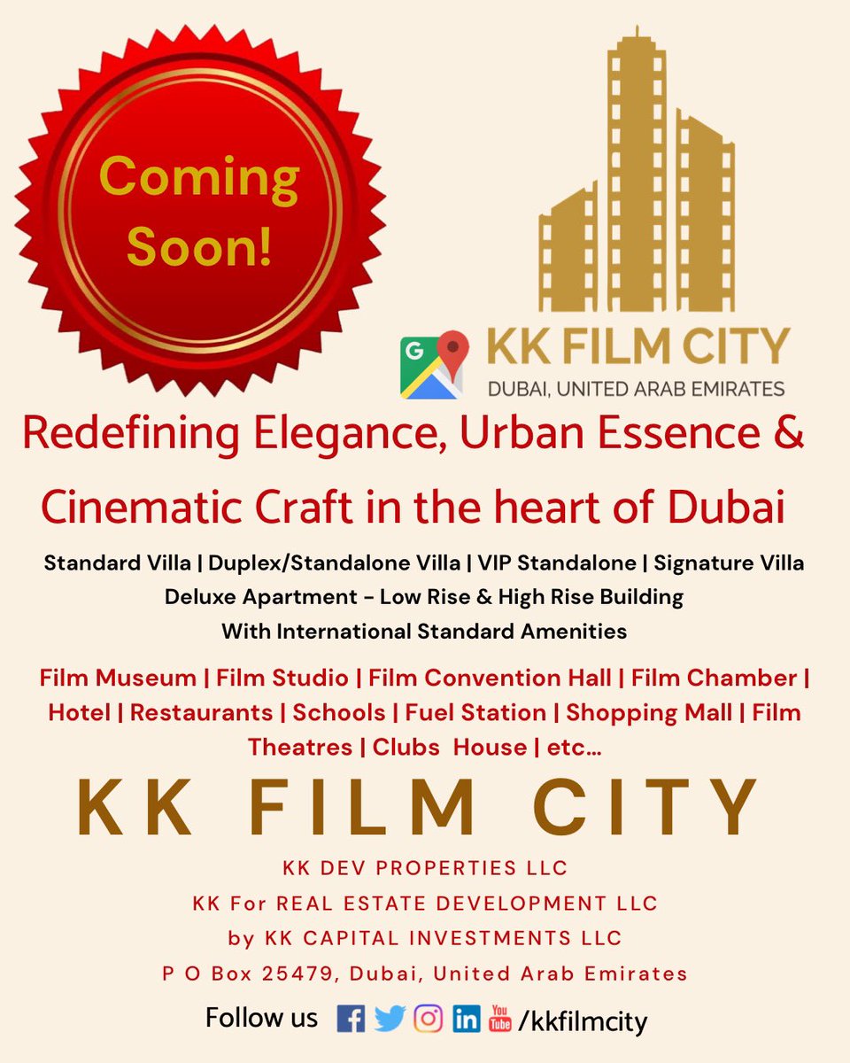 Redefining Elegance, Urban Essence & Cinematic Craft in the heart of Dubai, Rajesh Babu Yadav Ragam #KKCapitalInvvestments #KkFilmCity #KKDevProperties #KKForRealEstateDevelopment #KK #KotaKumar #RajeshBabuYadavRagam #RajeshRagam #Dubai #UAE #UnitedArabEmirates