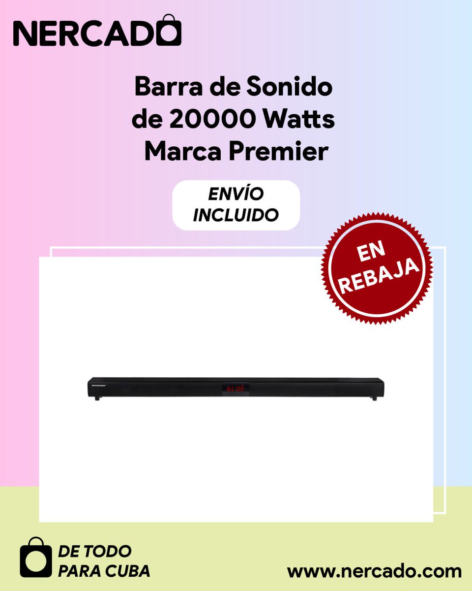 NercadoCuba's tweet photo. ¡Transforma la experiencia de ver películas y series en Cuba con la barra de sonido de 20000 watts marca Premier, ahora en rebaja!
¡Envíala con Nercado!
#barradesonido #rebajas #envíosacuba #Nercado #experienciadepelícula https://t.co/H5ZaOIr1tT