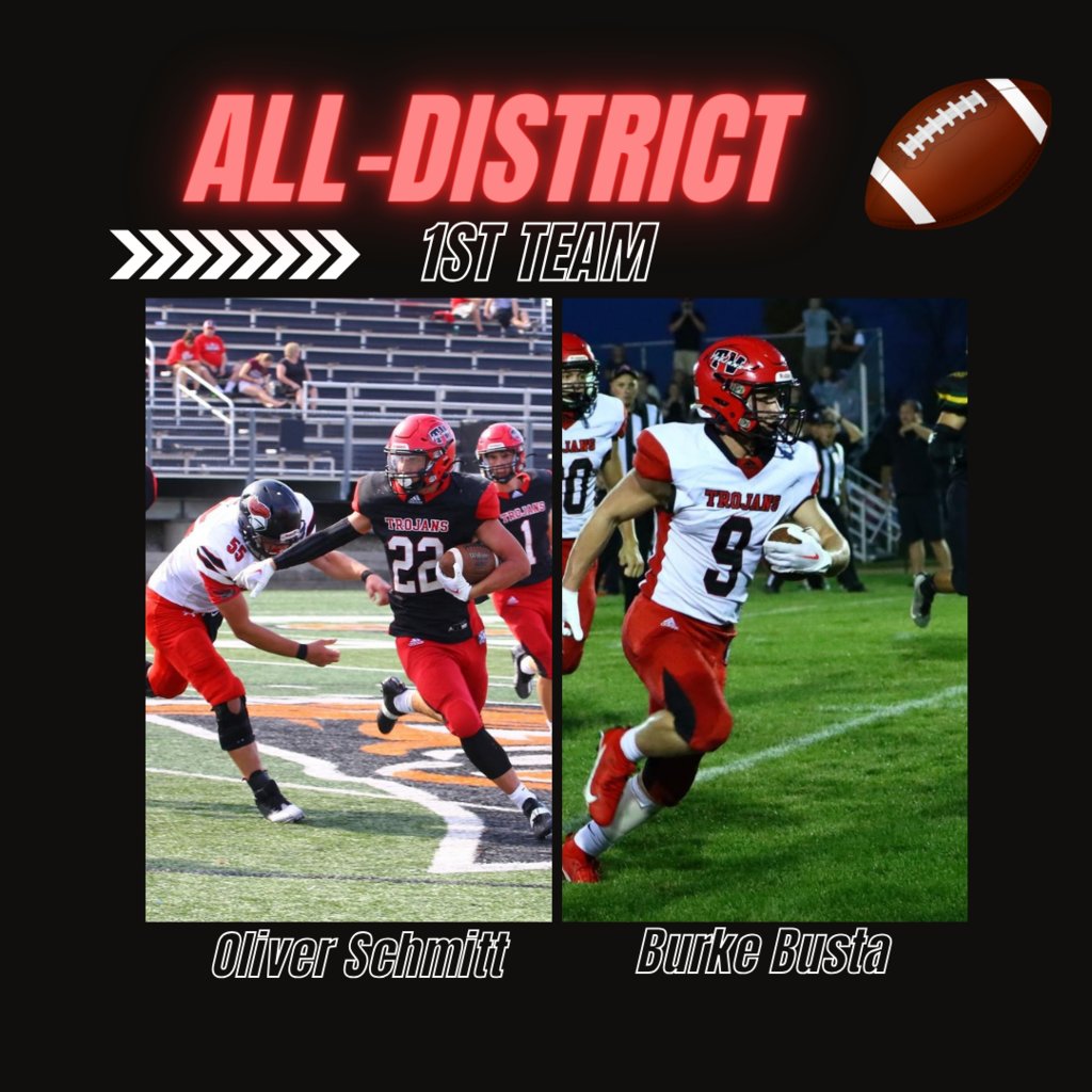 TVPride1's tweet photo. Congratulations to our Football players on their postseason accolades! 
1st Team All-District
Oliver Schmitt &amp; Burke Busta

2nd Team
Caleb Kurtenbach, Russell Nieman, JD Kruse, Logan Busta

Honorable Mention
Hunter Kruse &amp; Jordan Kriener
#TVPride https://t.co/EvECj8jEi7