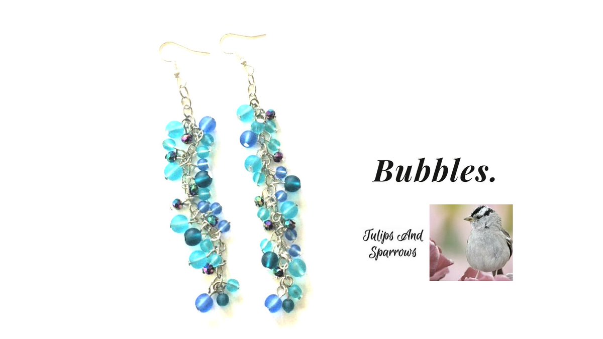 tulipsandsparrows.etsy.com #tulipssparrows #40offsale #tulipsandsparrows #giftforher #chachaearrings #seaglassearrings #bubbleearrings #seaglassjewelry #blueearrings #beachglassearrings #funjewelry