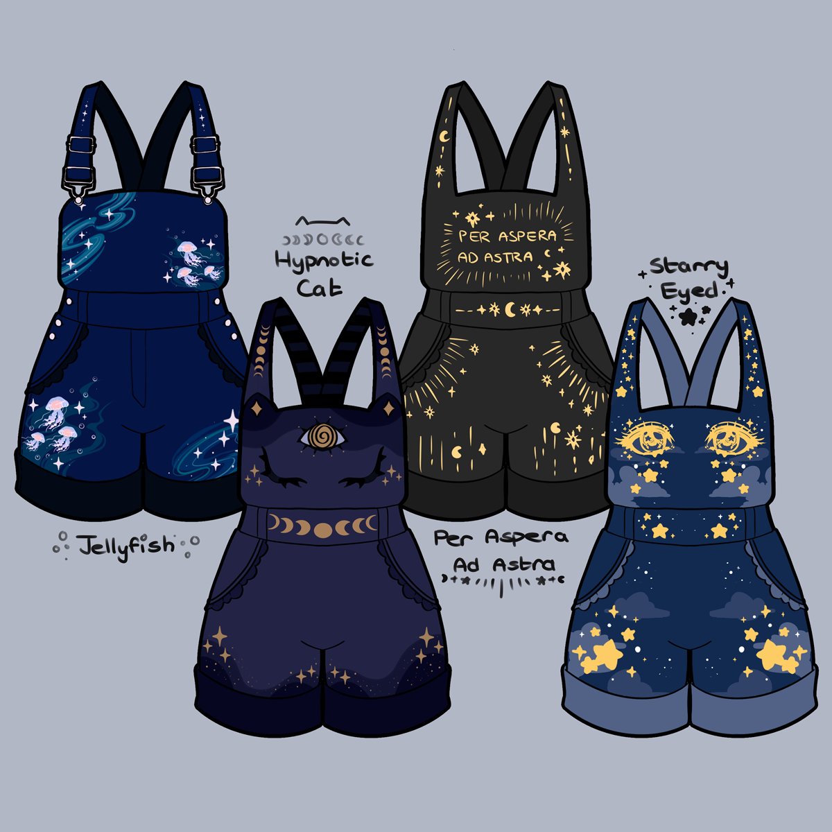 NyahalloShop's tweet photo. Overall designs by @blanchiame and I 🪼🌙👁️⭐️✨ https://t.co/2Rt7H1Won4