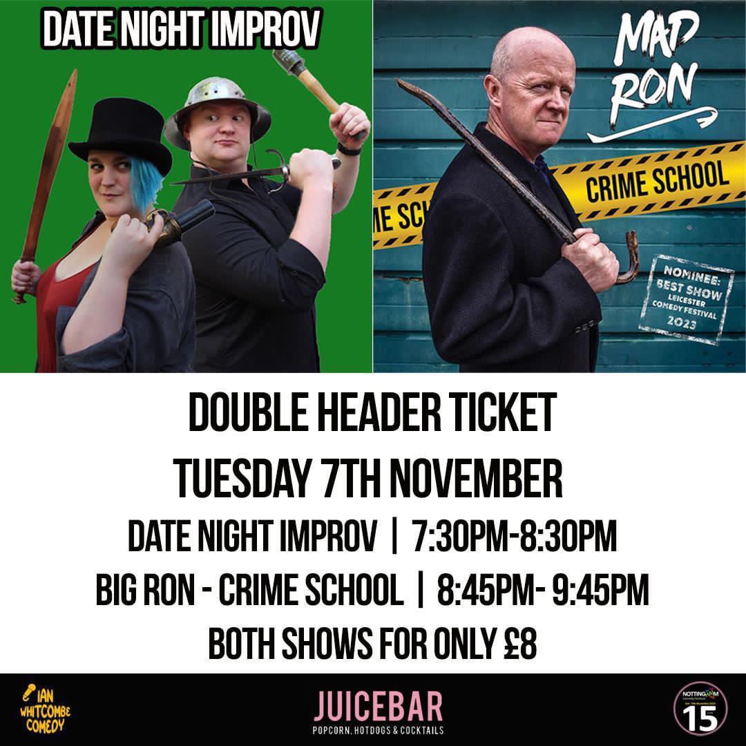 We are *so* excited for this Tues at Juice Bar in Nottingham! Bring your favourite date &amp; come with us on a journey through tiiime 🎩🪖✨

nottinghamcomedyfestival.co.uk/date-night

Check out @WhitcombeComedy’s other great shows in the fest too!

#improv #comedy #history #DateNight #WhatsOnNotts