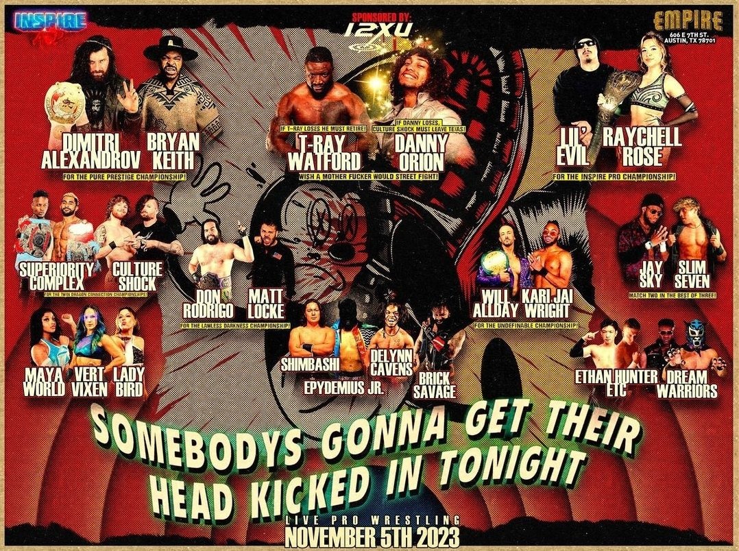 🗣CAVENS 
 
Tonight, at @InspireADWres someone's getting their head kicked in! Could be <a href="/Epydemiusjr_/">Epydemius jr</a>
Could be <a href="/shimbashipro/">Shimbashi</a>...... or perhaps <a href="/BrickSavage7/">BRICK SAVAGE 🧱 König des Kommandogreifers</a>

Either way it will be Cavens on top!
See the carnage live or on <a href="/indiewrestling/">IWTV</a>

#prowrestling #austintx #wwe #aew #tonight