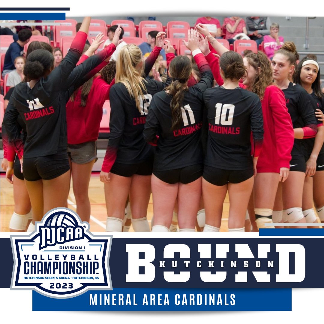 The Cardinals 👊 their 🎟️ to Hutchinson! 

Mineral Area sweeps Iowa Western in the Midwest B District Championship to advance to the 2023 #NJCAAVB DI Championship! 🧹

njcaa.org/sports/wvball/…