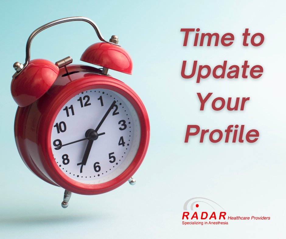 RadarHealth's tweet image. Time to update your Radar Healthcare provider profile! Don't miss out on the opportunity you've been waiting for. #RadarHealthcareProviders #Anesthesia #Jobs  tinyurl.com/58kcxvzk