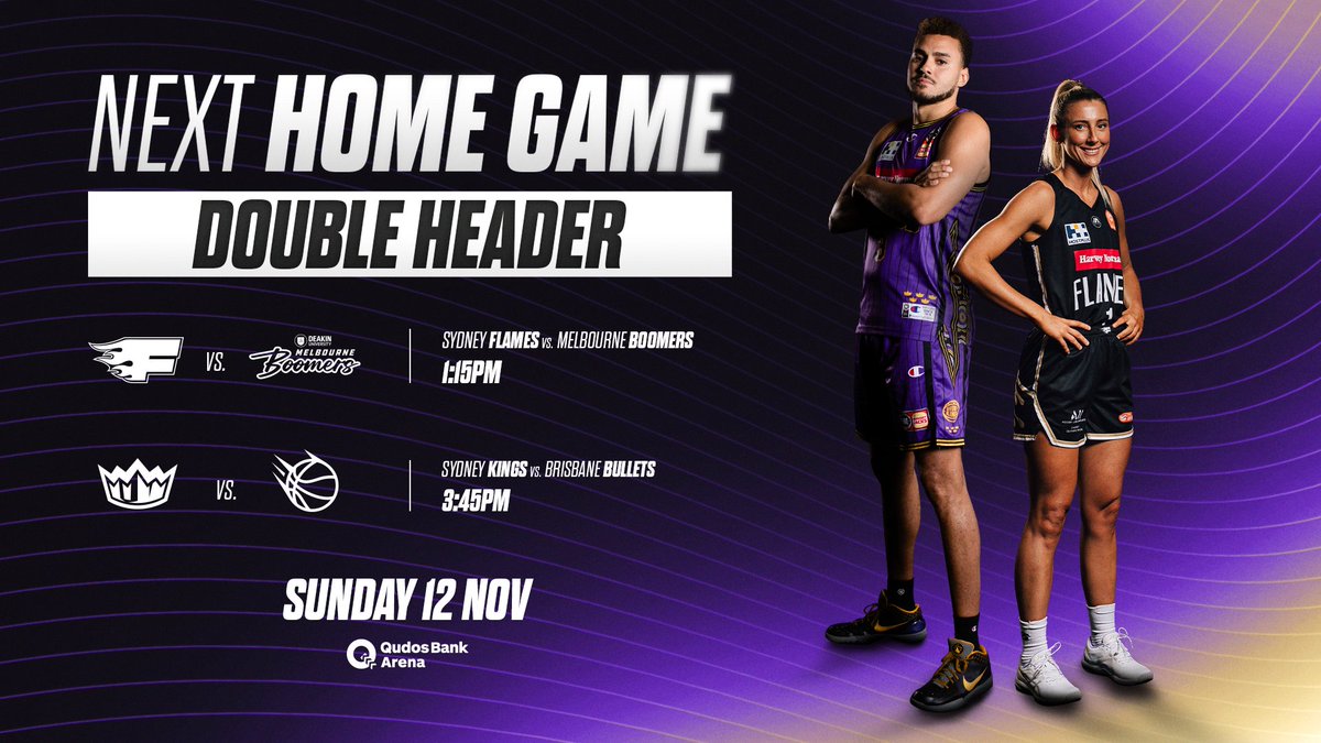 Our next home game at <a href="/qudosbankarena/">Qudos Bank Arena</a> will be the first of 4 Hoops Capital double headers alongside the <a href="/TheSydneyFlames/">Sydney Flames</a> 🏠

The Flames tip off this Sunday at 1.15pm AEDT 🆚 <a href="/MelbBoomers/">Deakin Melbourne Boomers</a> before we 🆚 <a href="/BrisbaneBullets/">Brisbane Bullets</a> from 3.45pm.

🎟️: tinyurl.com/2j5e5ysh

#LetItReign #FlameOn