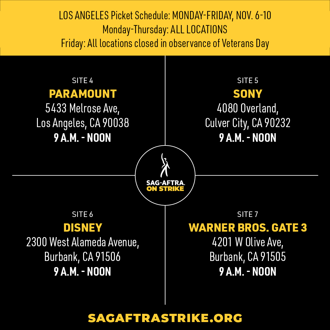 📆 Our Weekly Picket Schedule is in! 📣 Come out to the picket lines this week and be part of HISTORY! We’re fighting to make sure that every performer can work in a fair and just industry! Find an event near you at ow.ly/rHCZ50Q4fgG 🔥✊