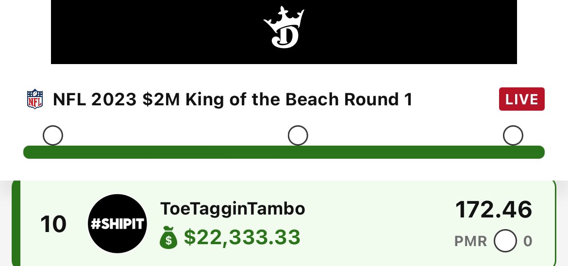 Tough week but happy to get 1 of my 3 King of the Beach seats into the Live Final! 🏝️💰

Let’s drop that 0 off the result in 2 weeks! 🏆

Giving away 10% of whatever I win to <a href="/ShipItNation/">Ship It Nation</a> members and <a href="/MayoMediaNet/">Mayo Media Network</a> subscribers! 👀

#SHIPIT 🚀