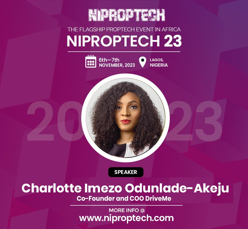NIPROPTECH's tweet image. Speaker announcement 📢
Register now to hear from Charlotte Imezo Odunlade-Akeju COO @driveme_ng
Register now to attend #NIPROPTECH23 The flagship proptech event in Africa
🗓️ Date: 6th November
Venue: Four Points by Sheraton, Oniru
Register 🔗niproptech.com