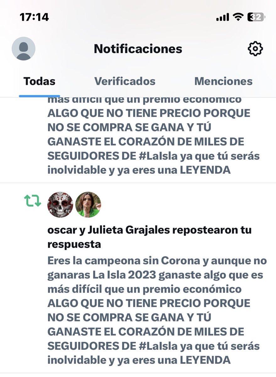 Esta es una prueba más de q @JulietaGrajales es una persona y sobre todo una gran mujer que entre más grande es su éxito mucho más grande es su sencillez y humildad. Tuve el honor de q leyera una de mis publicaciones Muchas Gracias Julieta  Mi apoyo es incondicional #FinalLaIsla