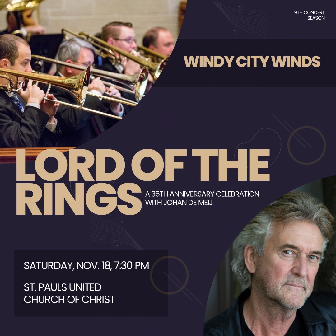 Join us Nov. 18 @StPaulsChicago as we perform the Lord of the Rings Symphony with composer @JohandeMeij guest conducting!

#bandsofacb #chicagomusic #windbandmusic #windband