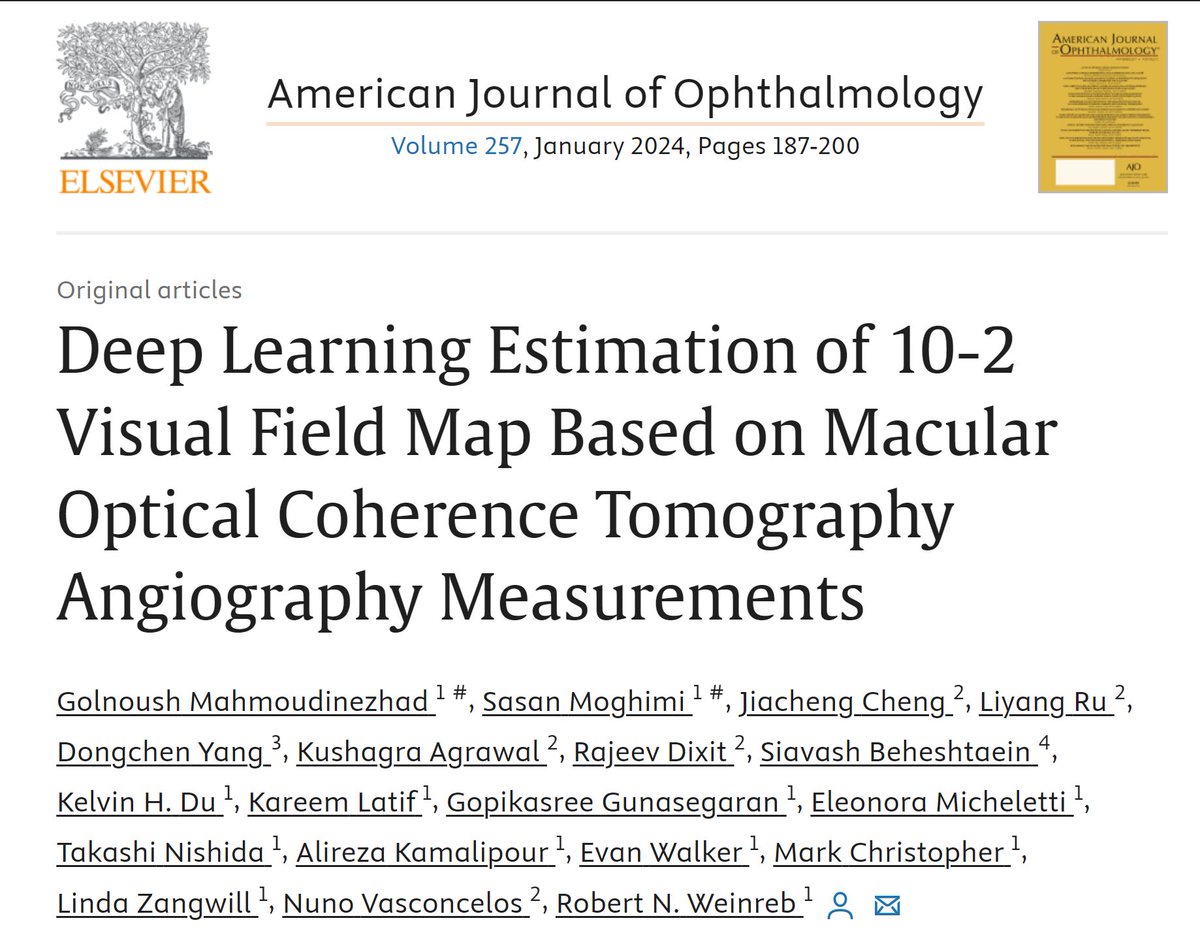 Golnoush_Eye's tweet photo. I am excited to share our new paper entitled 'Deep Learning Estimation of 10-2 Visual Field Map Based on Macular Optical Coherence Tomography Angiography Measurements.' 
https://t.co/gkXV4HElAS https://t.co/pUyXtlMNjo
