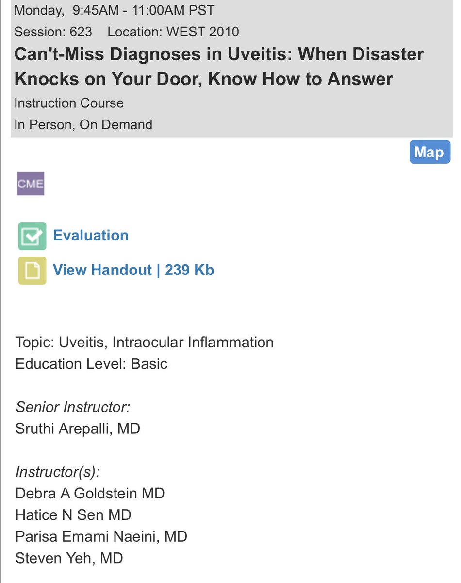 Join us tomorrow to talk about uveitis emergencies and disasters! #aao2023 ⁦@SArepalliMD⁩ ⁦@profnidasen⁩ ⁦@ucd_eyecenter⁩ ⁦@YoungUveitis⁩ ⁦@UveitisSociety⁩