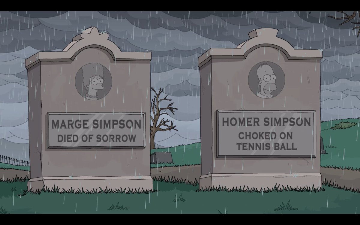 I believe this joke was pitched by @CesarWeGetIt, in the offhand form of 'Homer's grave should say something funny, like 'Choked on a tennis ball.'' No further pitching required