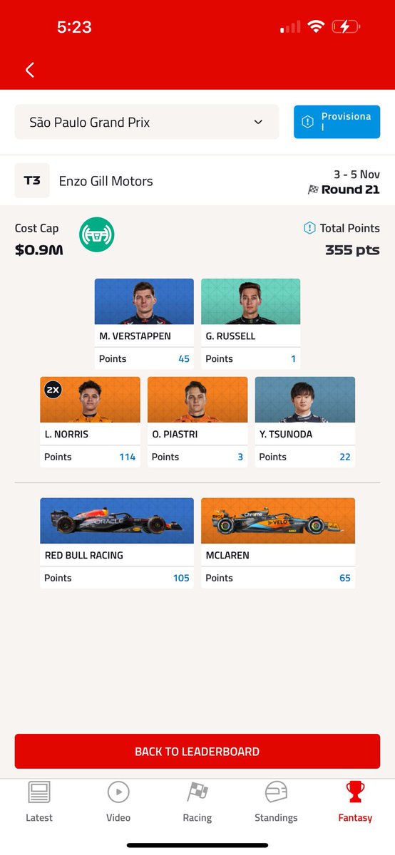 newtonrafa's tweet photo. @F1FantasyTips Autopilot worked wonders, if it wasn’t for Russell would’ve made a killing! 295 worldwide ranking 👊🏼 https://t.co/B8teRw4QEN