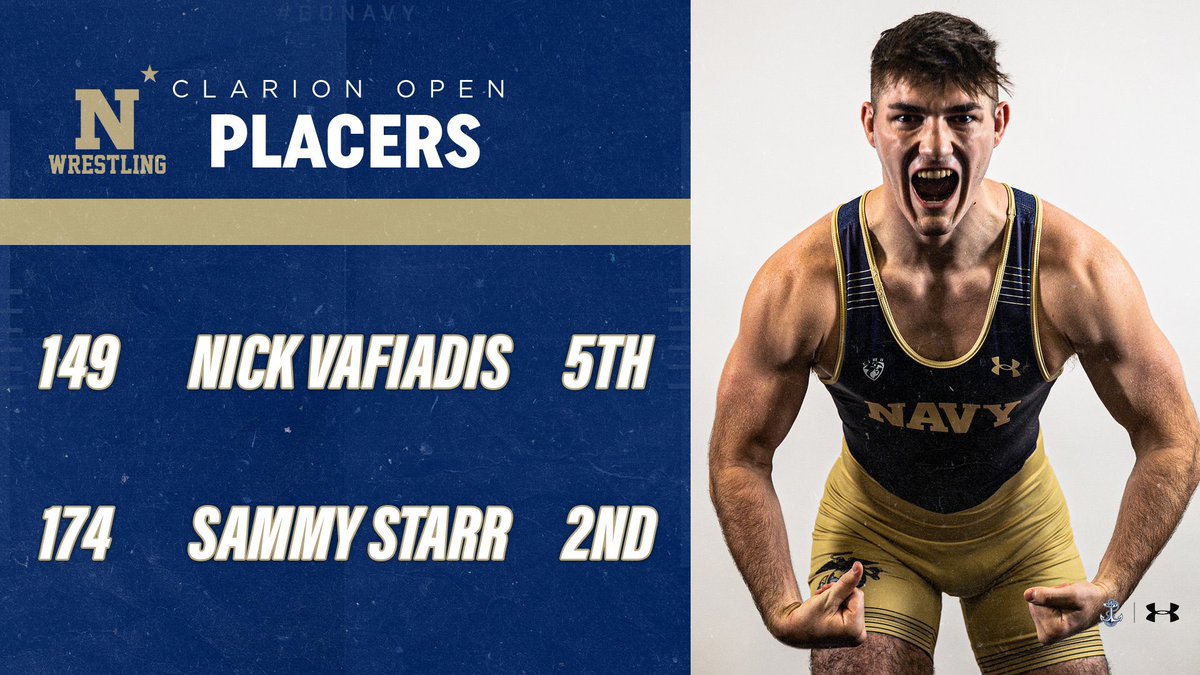 NavyWrestling's tweet photo. Plebe Nick Vafiadis and 2/C Sammy Starr both placed today at the Clarion Open! 

#GoNavy⚓️ x #WinTheBattle https://t.co/dknT0MQktU